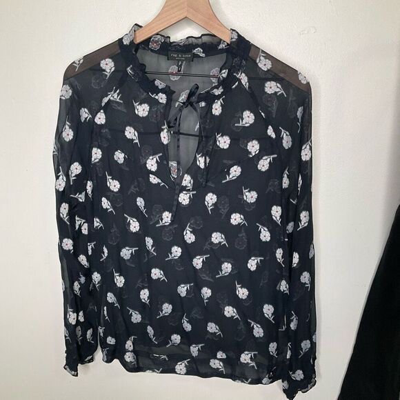 Rag & Bone Silk Blend Sheer Blouse - Picture 4 of 11